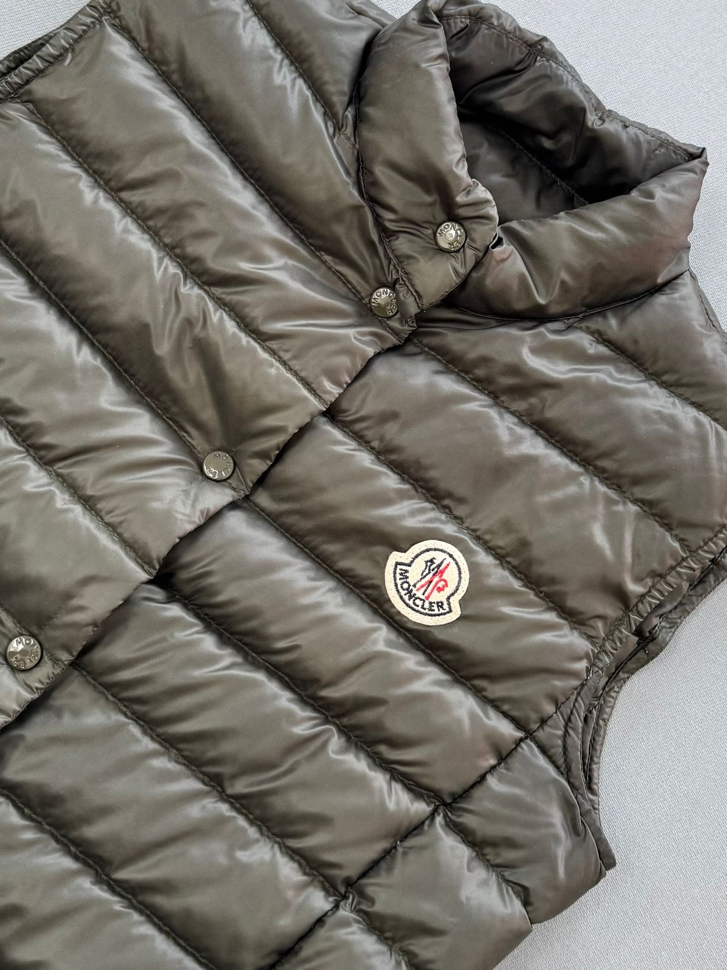 Moncler Liane Gilet In Olive Green - Size 1 (UK8)