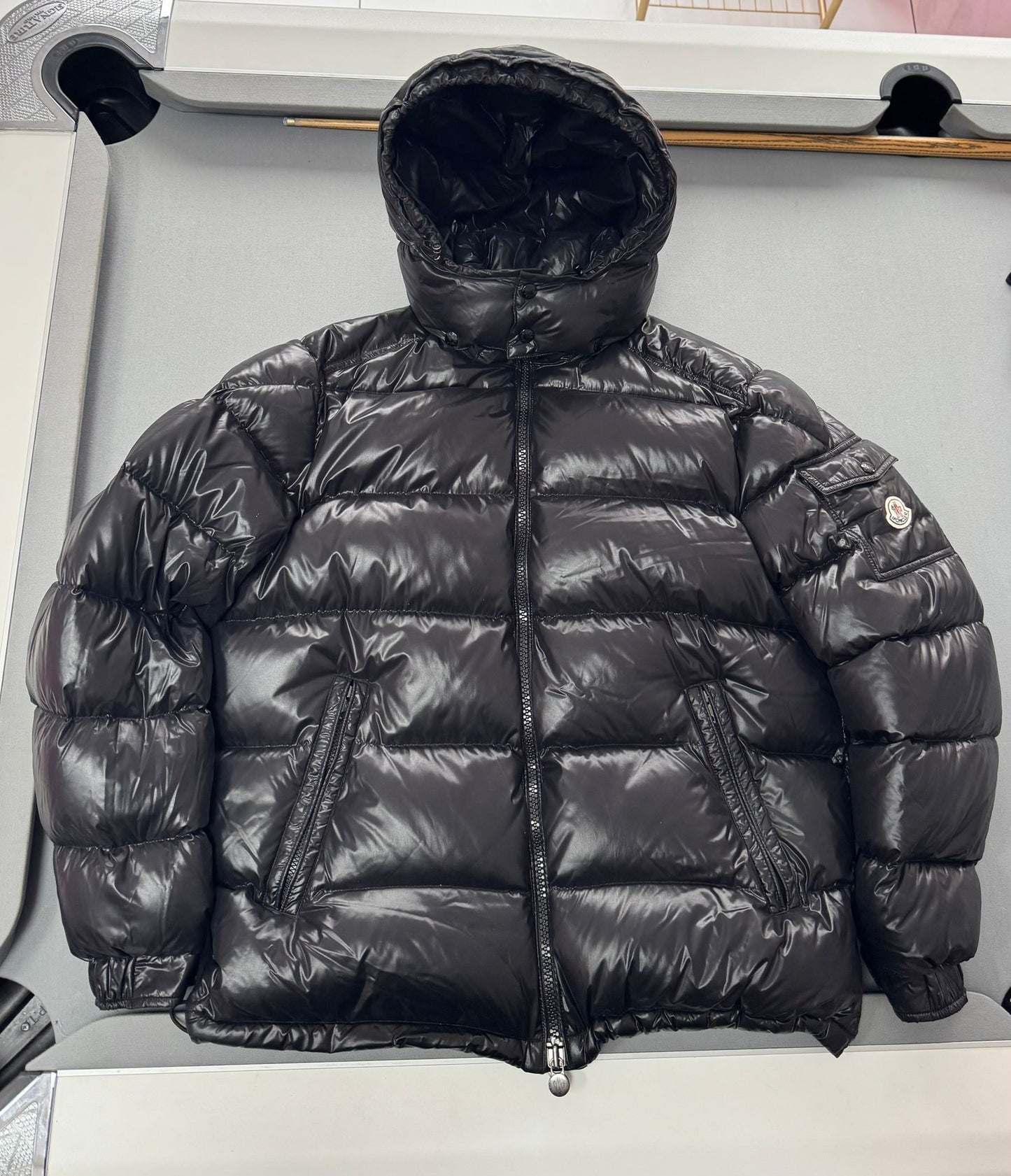 Moncler Maya Hooded Short Down Jacket In Black - Size: 6 (26'' ptp)