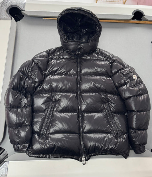 Moncler Maya Hooded Short Down Jacket In Black - Size: 6 (26'' ptp)