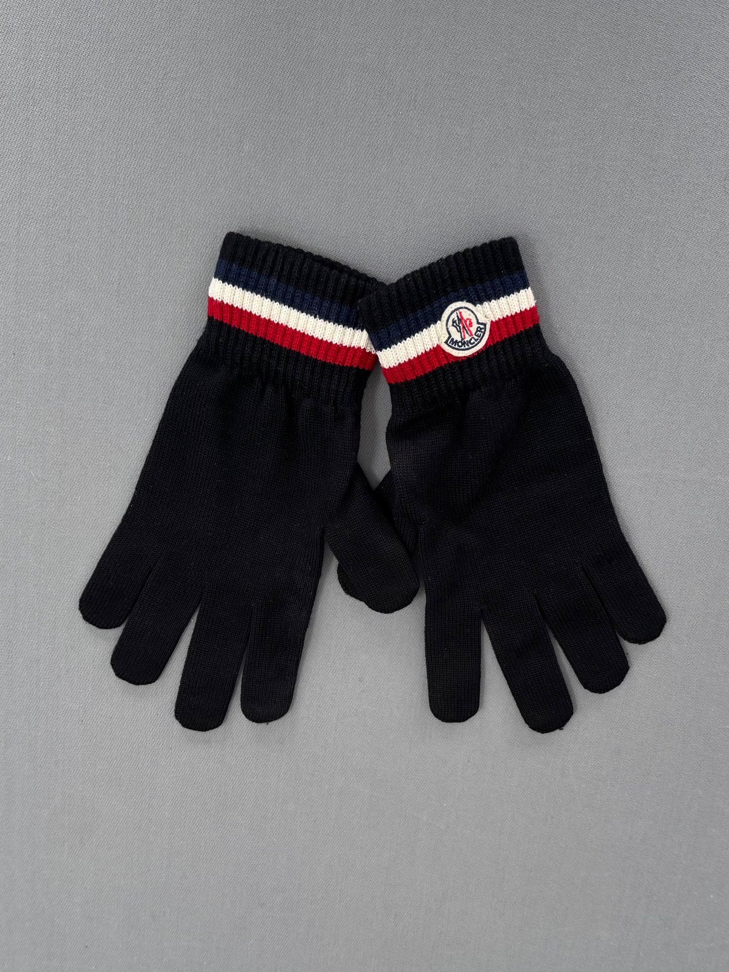 Moncler Black Tricolor Wool Gloves - XL