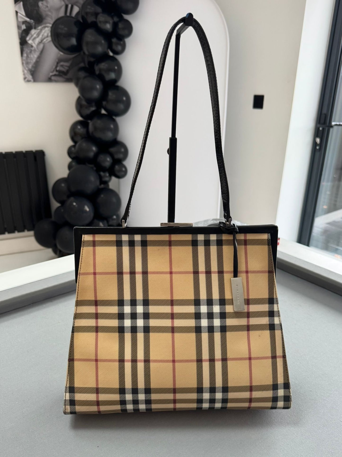 Burberry Check Canvas & Leather Shoulder Bag