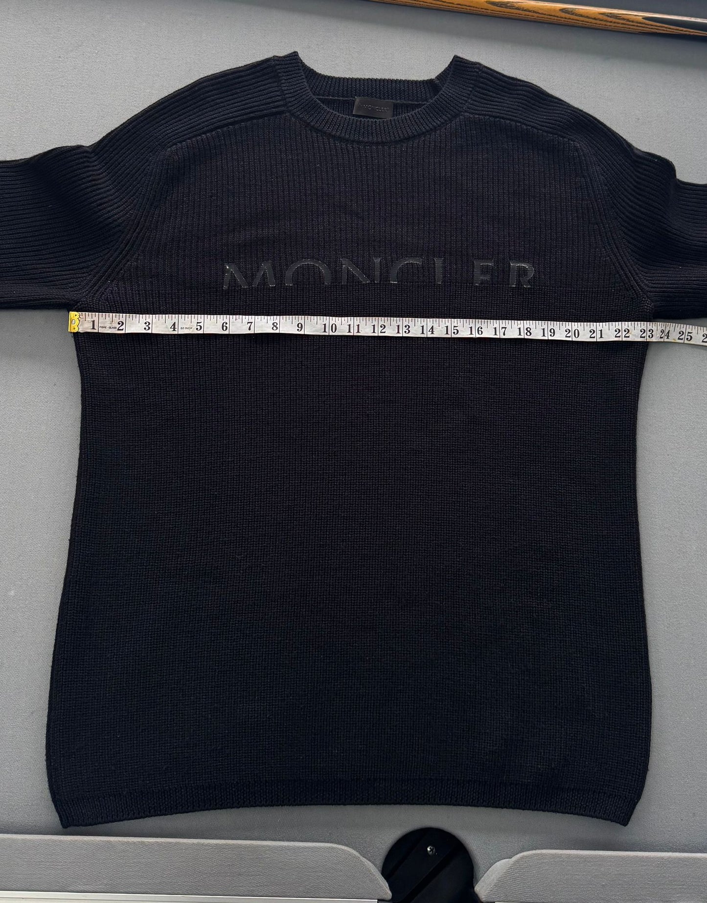 Moncler Black Tricot Logo Heavy Knit Jumper - XL (23''ptp)