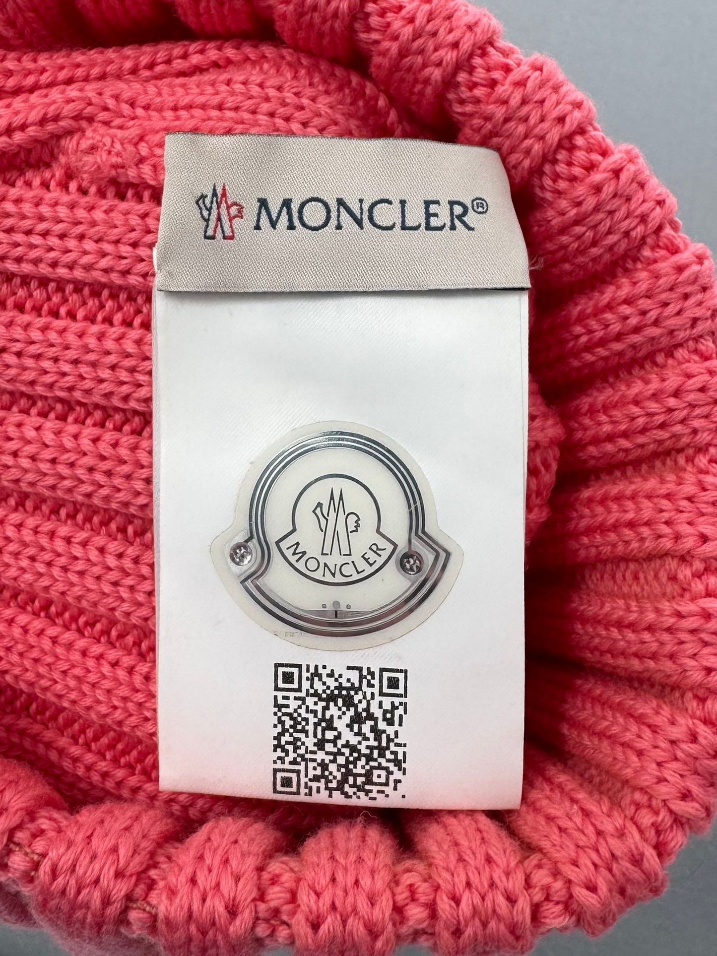 Moncler Ribbed Knitted Wool Pink Pom Pom Beanie
