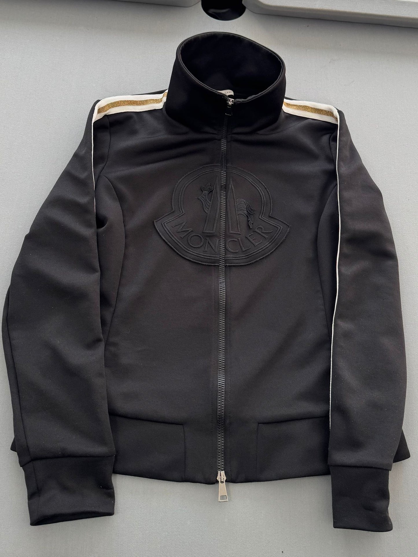 Moncler Black Embroidered Logo Maglia Cardigan/ Track Jacket - Size: XL (Fits UK 8-10) - 19''ptp