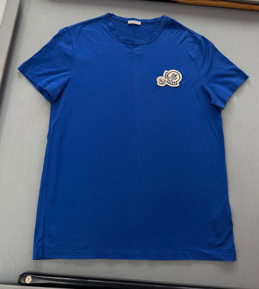 Moncler Double Logo Royal Blue T Shirt - XL (21.5'' ptp)