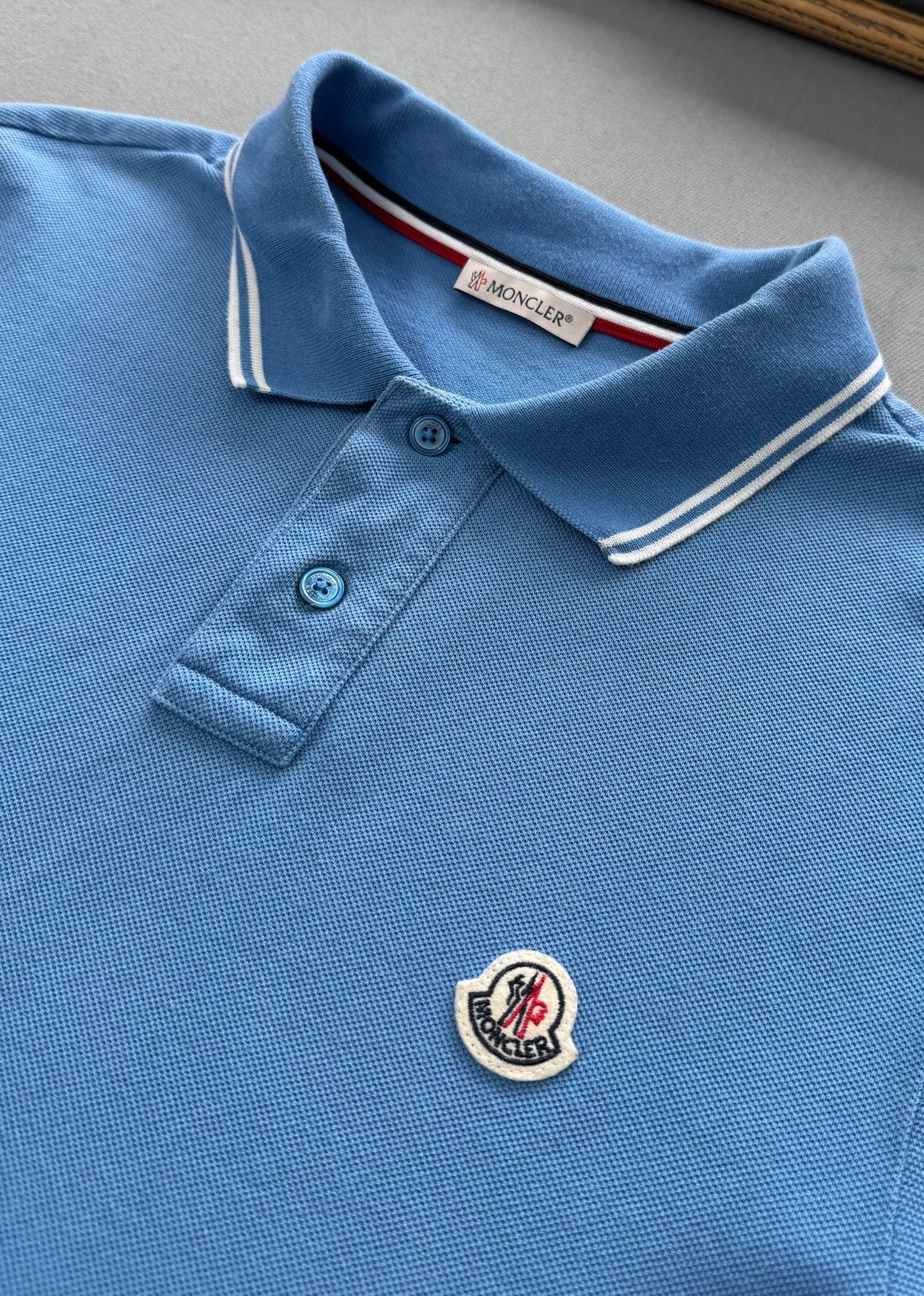 Moncler Blue Polo T-shirt - Medium (19.5”PTP)