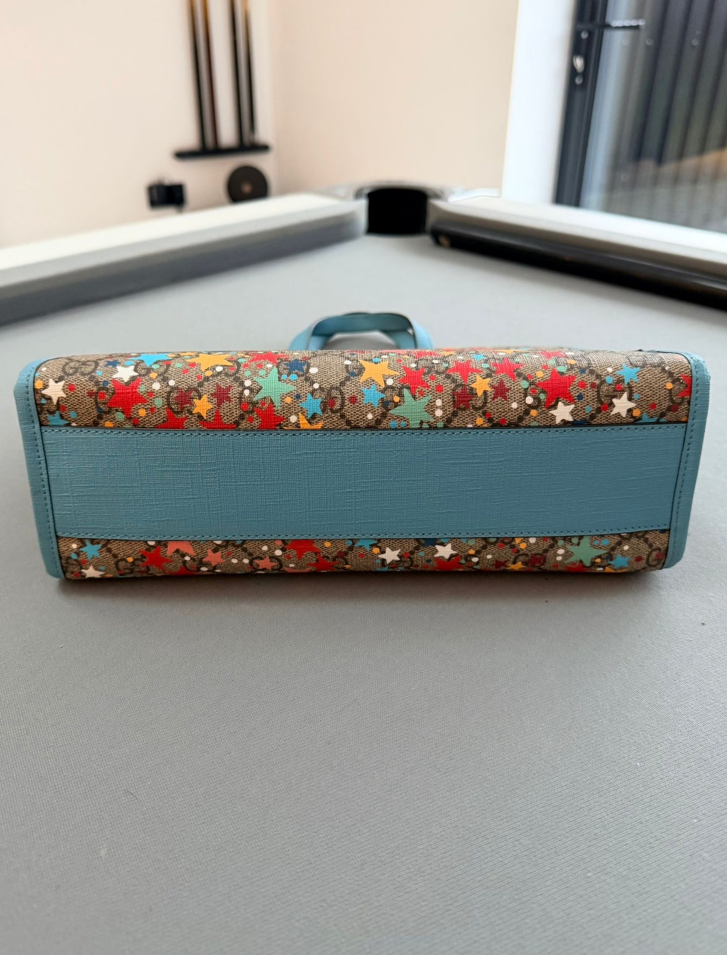 Gucci Children's Star Printed GG Tote Bag With Light Blue Leather Trim