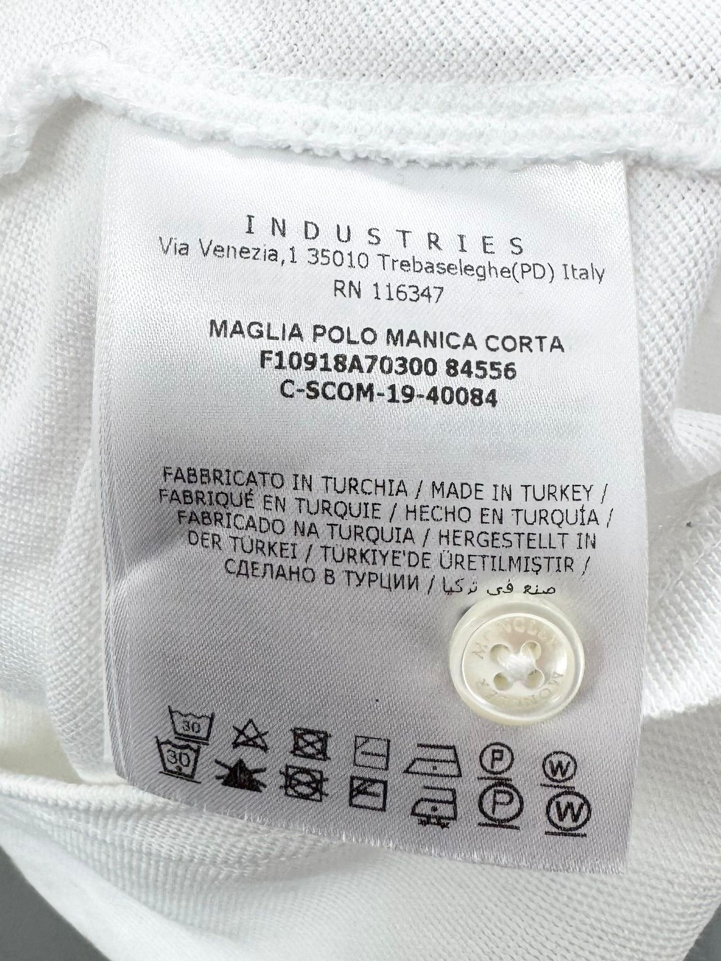 Moncler White Polo T-shirt- Medium (19.5”PTP)