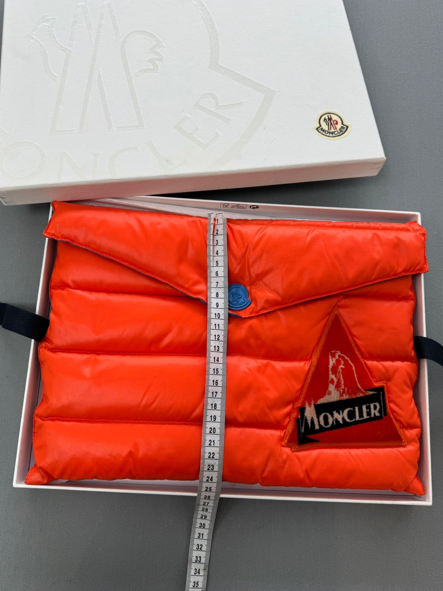 Moncler Puffer Down Busta Piumino Clutch/ Laptop Sleeve In Orange - Brand New In Box