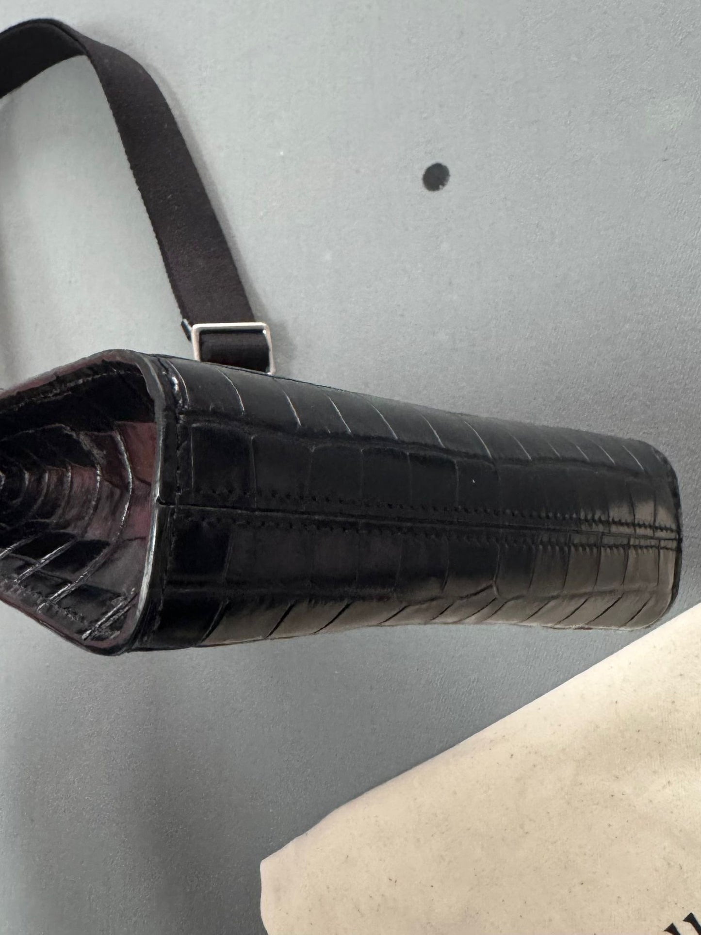 Mulberry Black Shiny Croc Embossed Anthony Satchel Bag