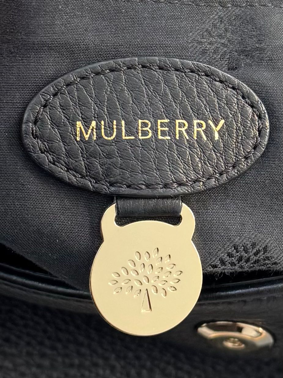 Mulberry Daria Satchel Shoulder Bag In Black Leather With Gold Hardware