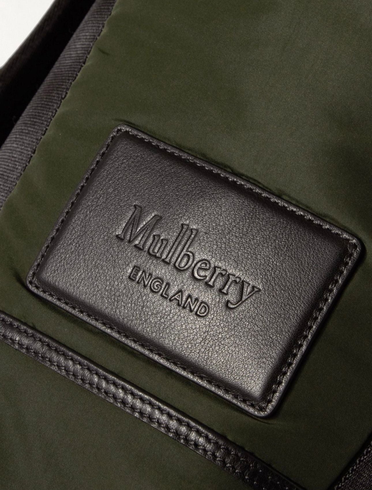 Mulberry Khaki Leather-Trimmed Padded Recycled Nylon Backpack