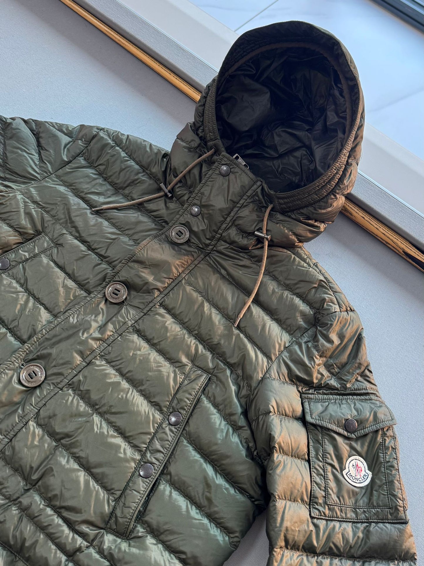 Moncler Benjamin Quilted Khaki Jacket - Size 3 (22''ptp)