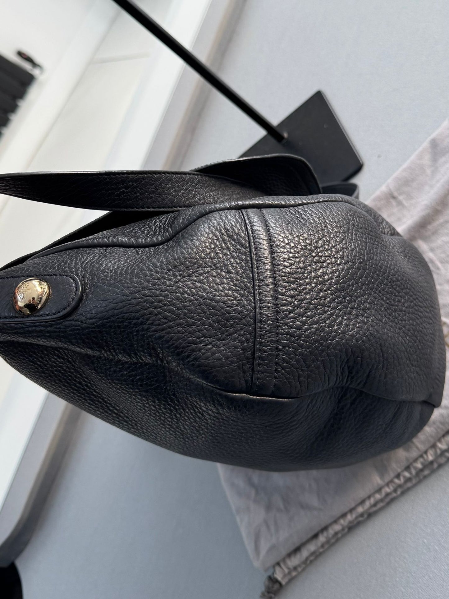 Mulberry Daria Satchel Shoulder Bag In Black Leather With Gold Hardware