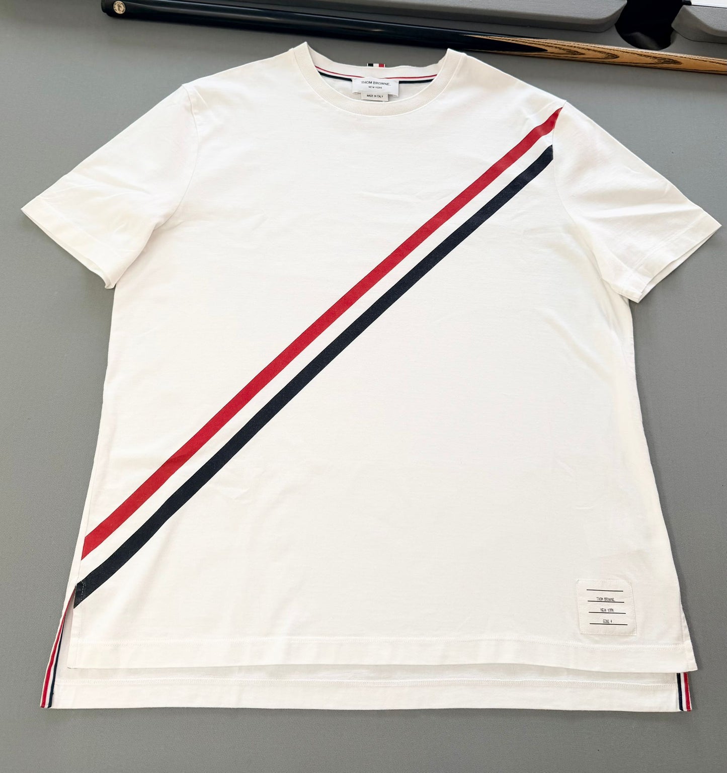 Thom Browne Diagonal Stripe White T Shirt - Size: 4 (XL) (23.5 ptp)