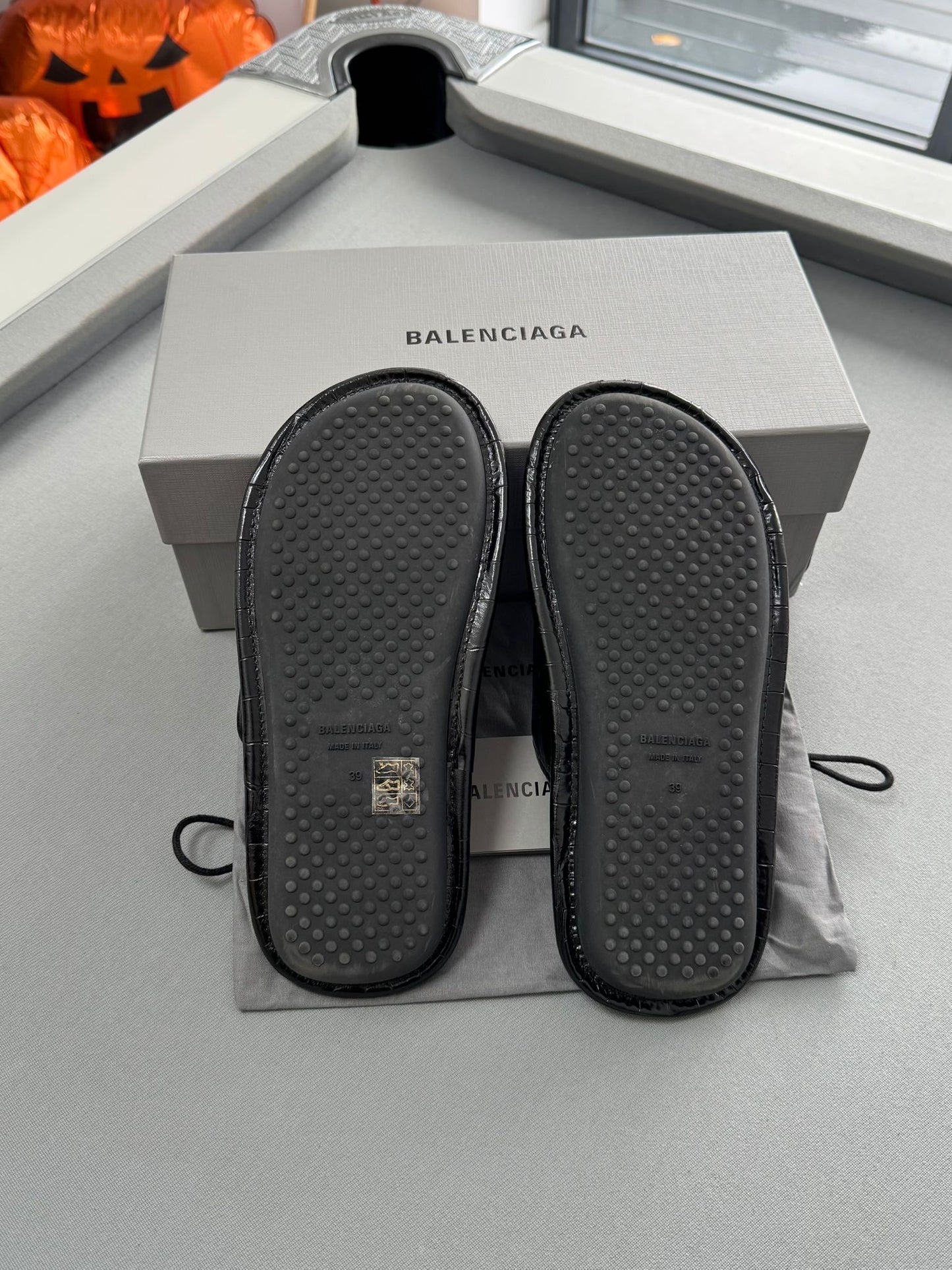 Balenciaga Home Logo And Crocodile-Embossed Leather Slider Sandals - Size: UK6 (EU39)
