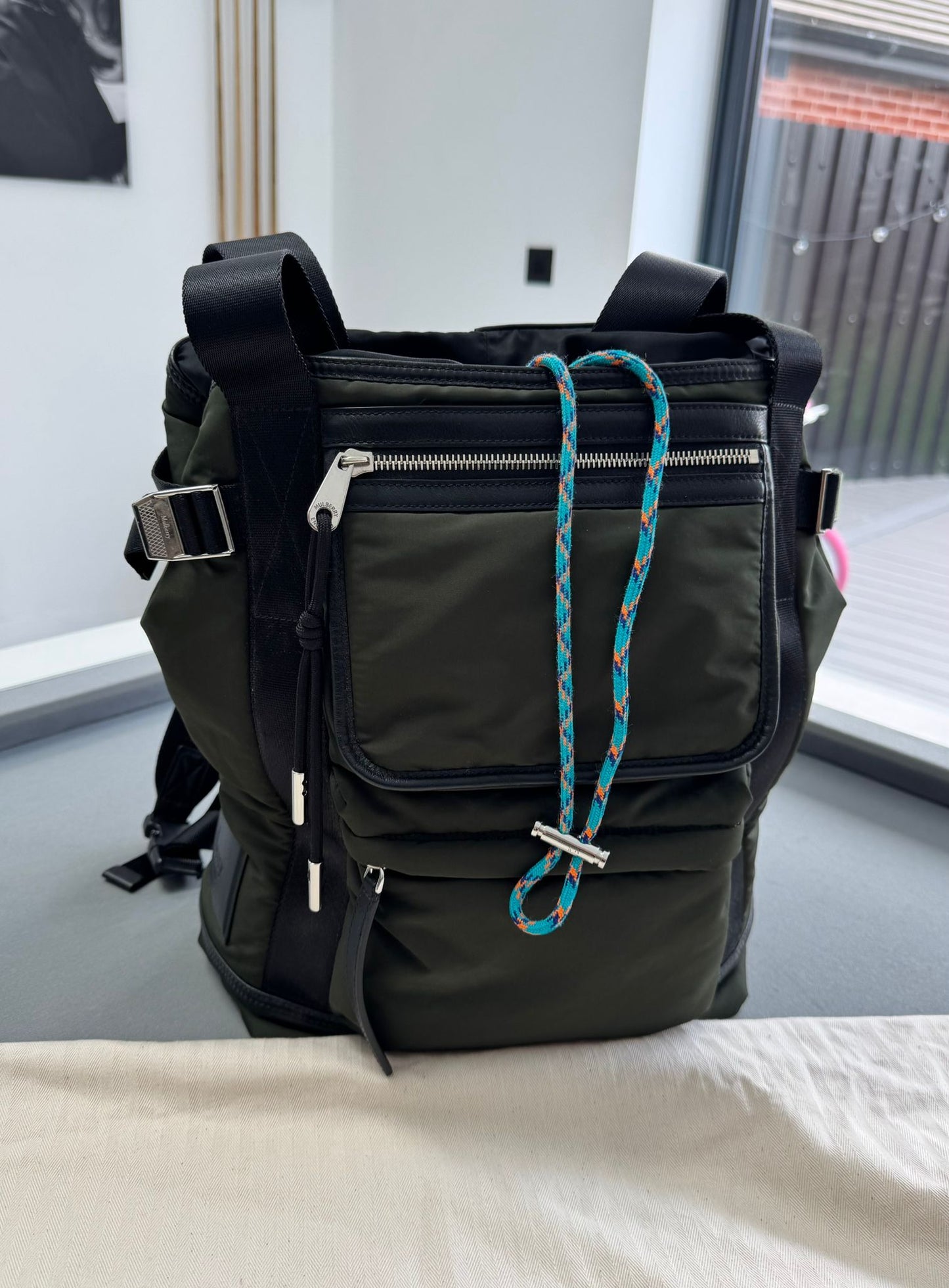 Mulberry Khaki Leather-Trimmed Padded Recycled Nylon Backpack