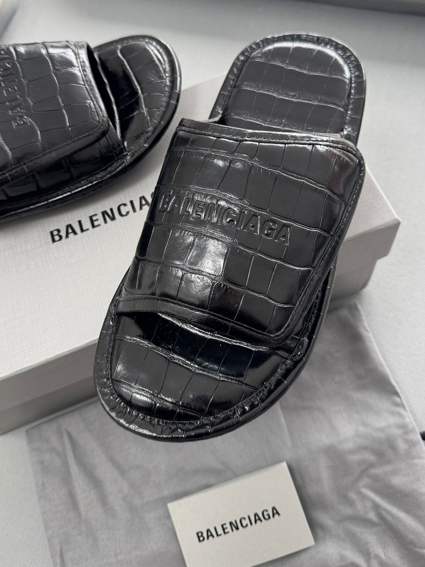 Balenciaga Home Logo And Crocodile-Embossed Leather Slider Sandals - Size: UK6 (EU39)