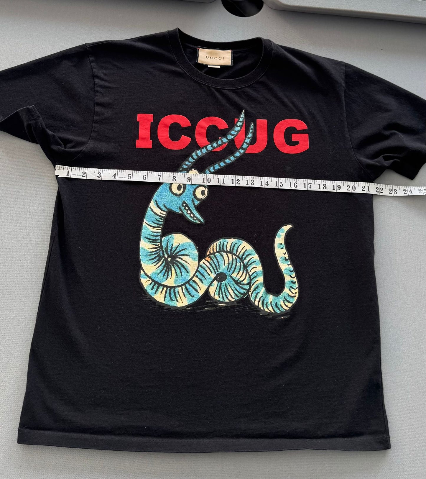 Gucci Black T-Shirt With Iccug Animal Print By Freya Hartas - Size: M (21.5'' PTP)