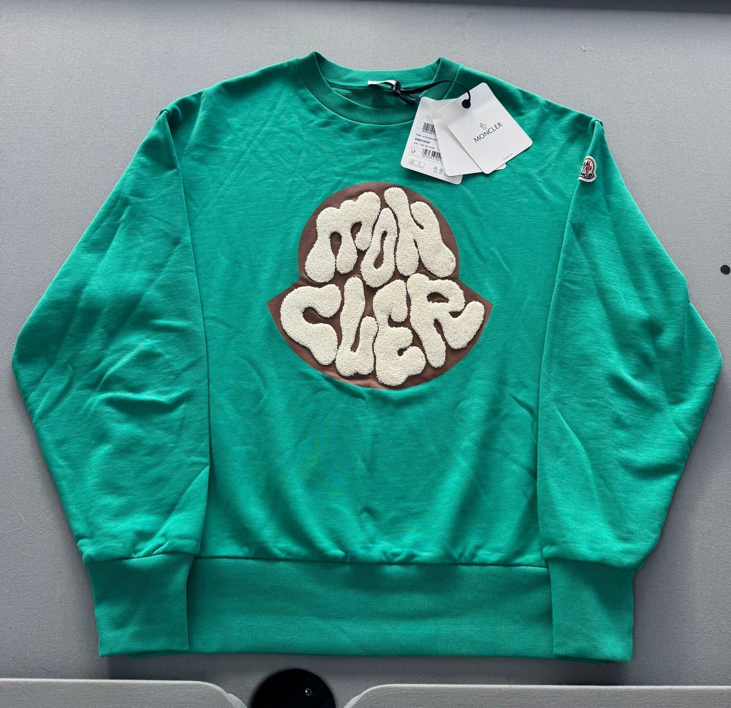 Moncler Men's Green Graphic Logo Embroidered Sweatshirt - Size: Medium (24''ptp) Fits Large