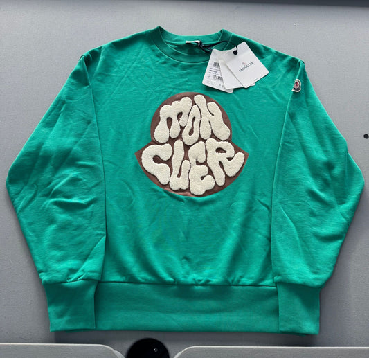 Moncler Men's Green Graphic Logo Embroidered Sweatshirt - Size: Medium (24''ptp) Fits Large