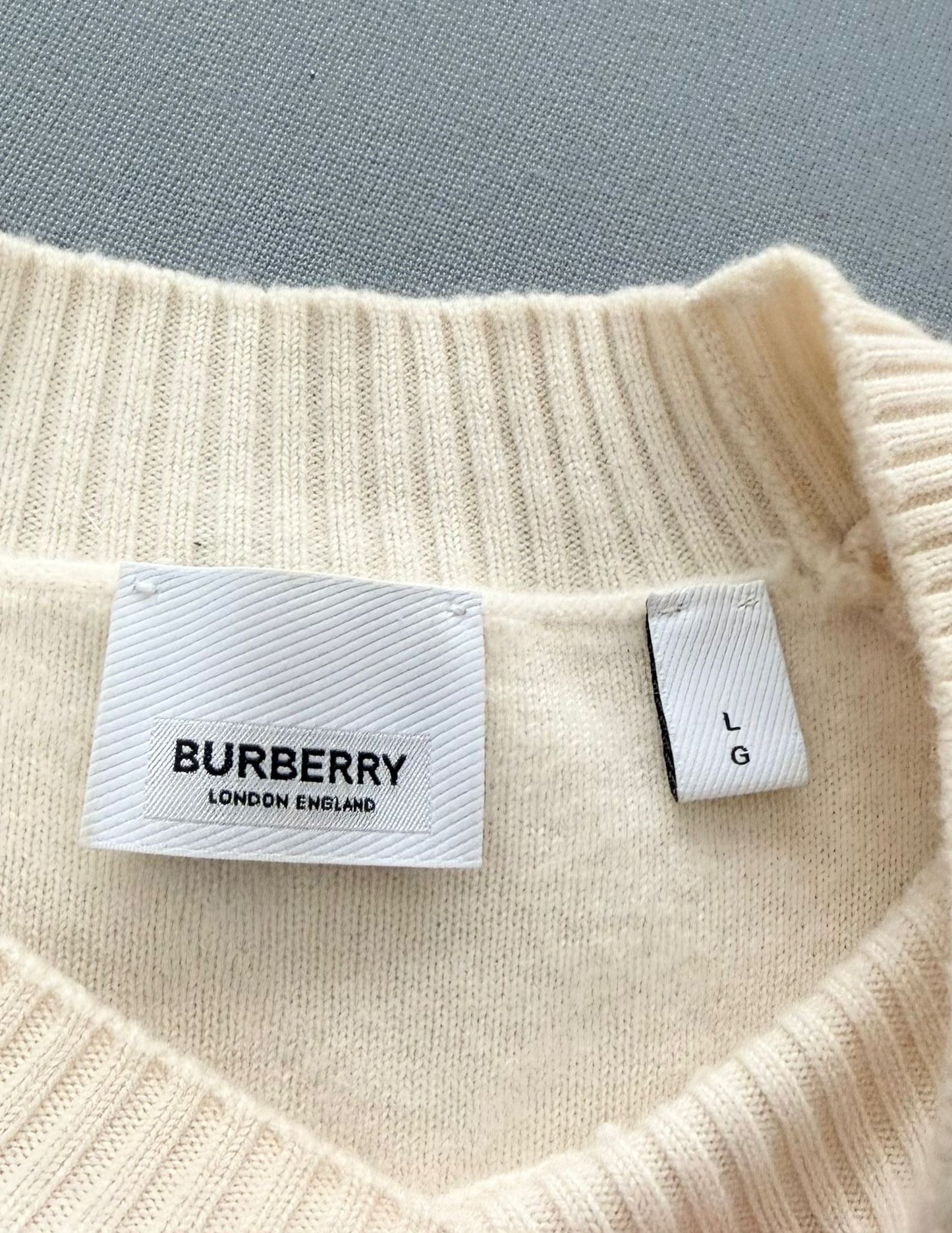 Burberry Diamond Quilted Wool Knit Sweater – Cream (Size L, UK10–12)