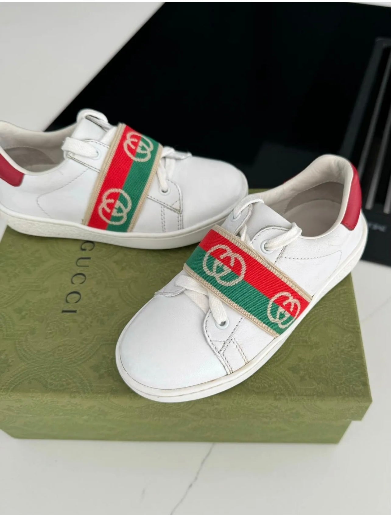Gucci White Pumps Ace Elastic Web 'Interlocking G - Size:8.5 UK- EU:26