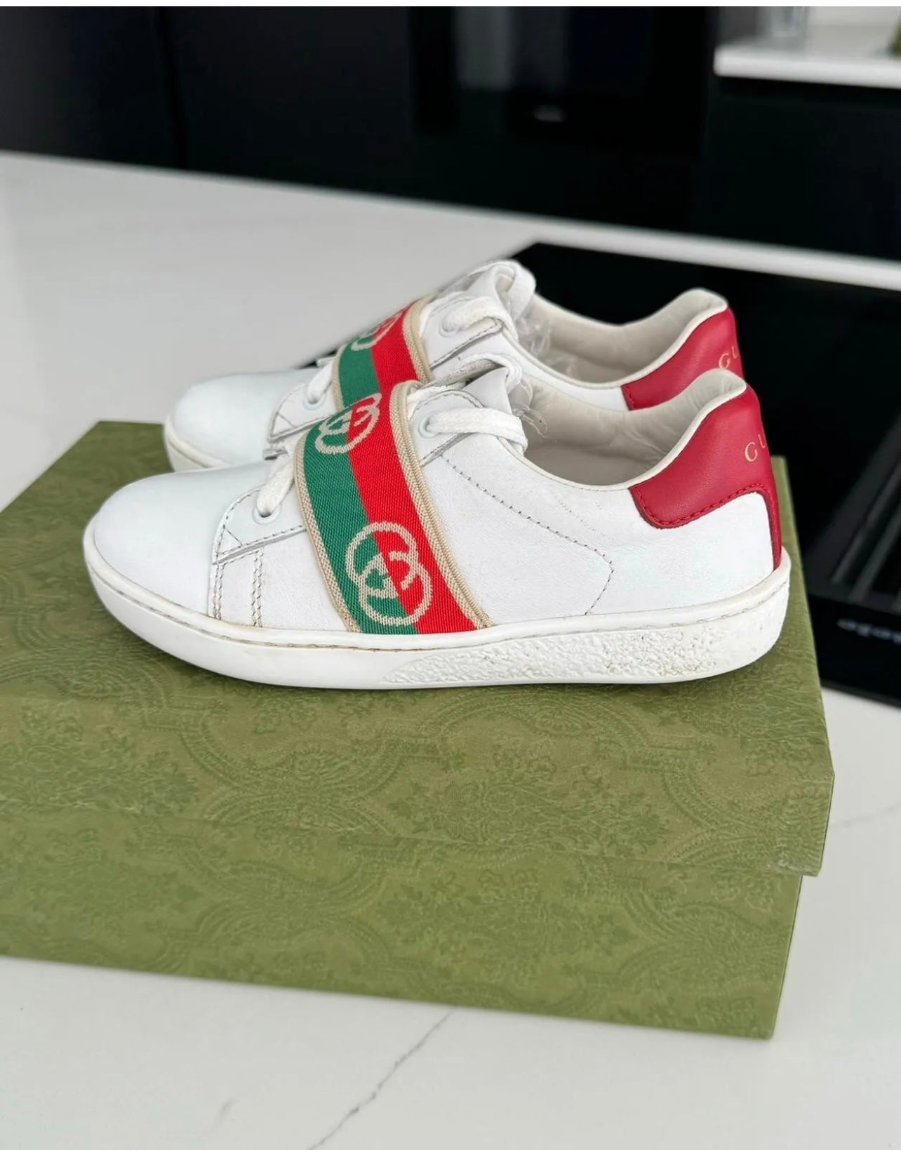 Gucci White Pumps Ace Elastic Web 'Interlocking G - Size:8.5 UK- EU:26