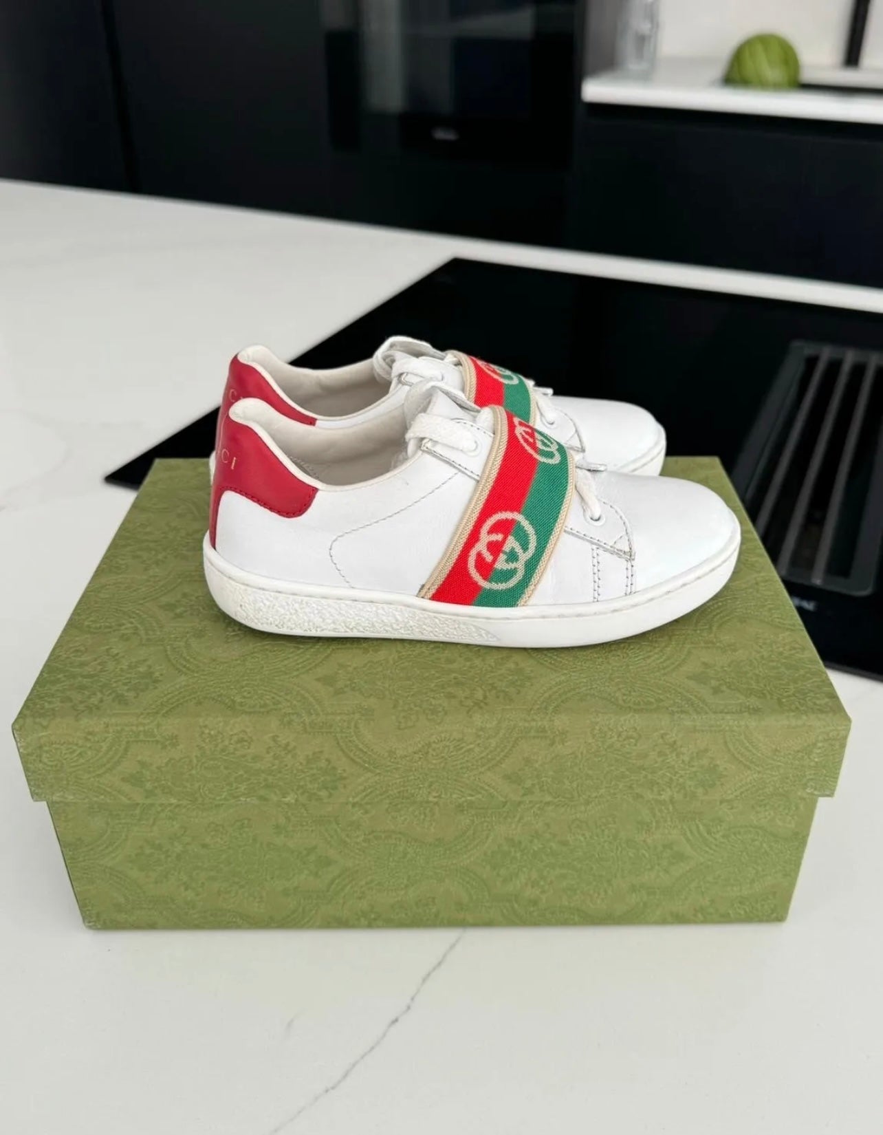 Gucci White Pumps Ace Elastic Web 'Interlocking G - Size:8.5 UK- EU:26