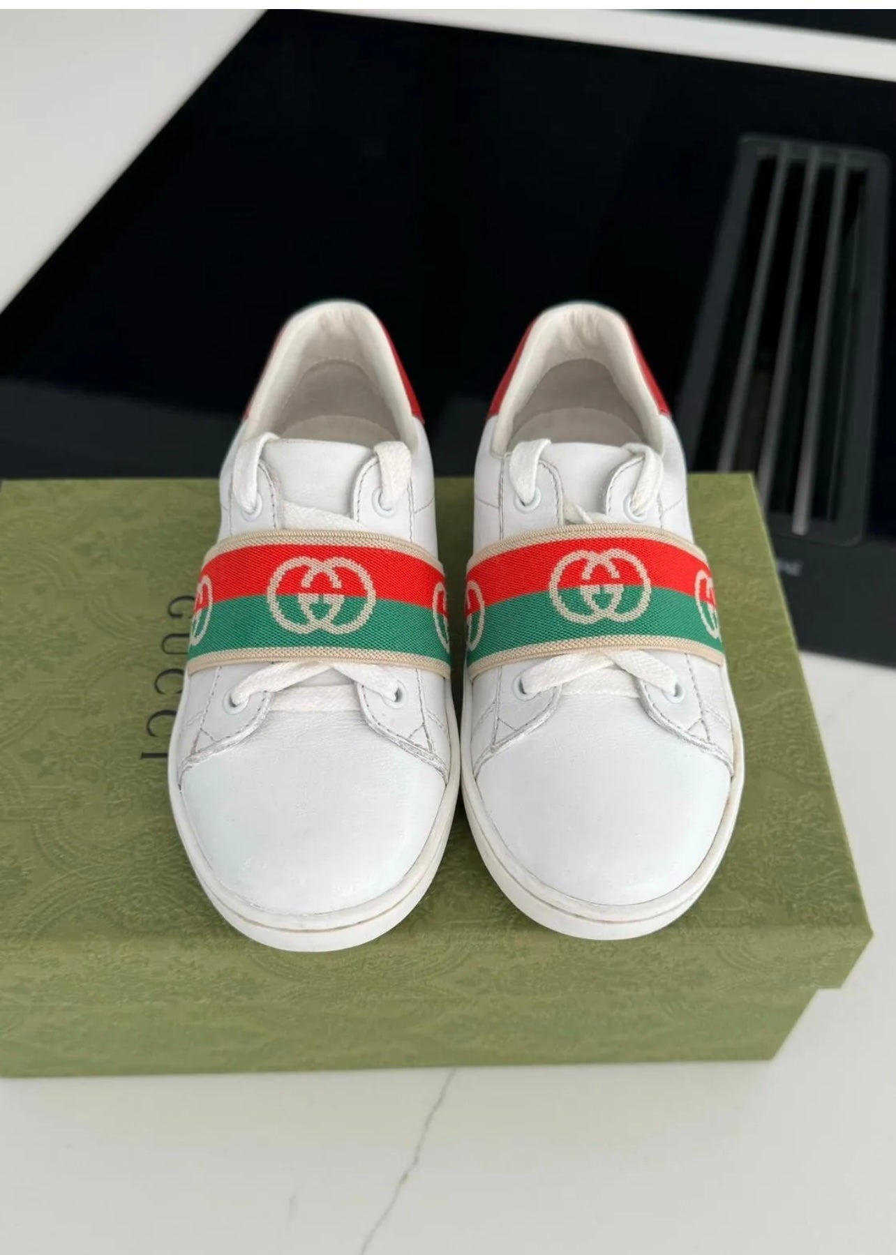 Gucci White Pumps Ace Elastic Web 'Interlocking G - Size:8.5 UK- EU:26