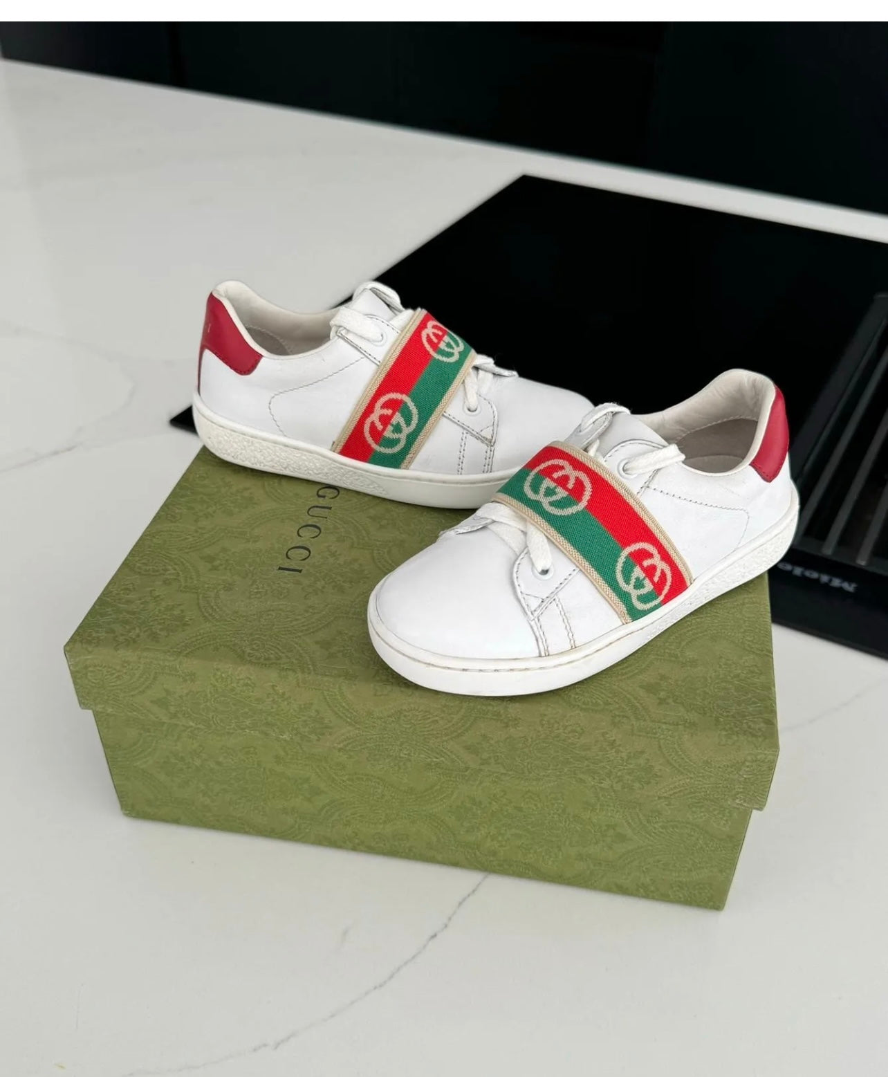 Gucci White Pumps Ace Elastic Web 'Interlocking G - Size:8.5 UK- EU:26