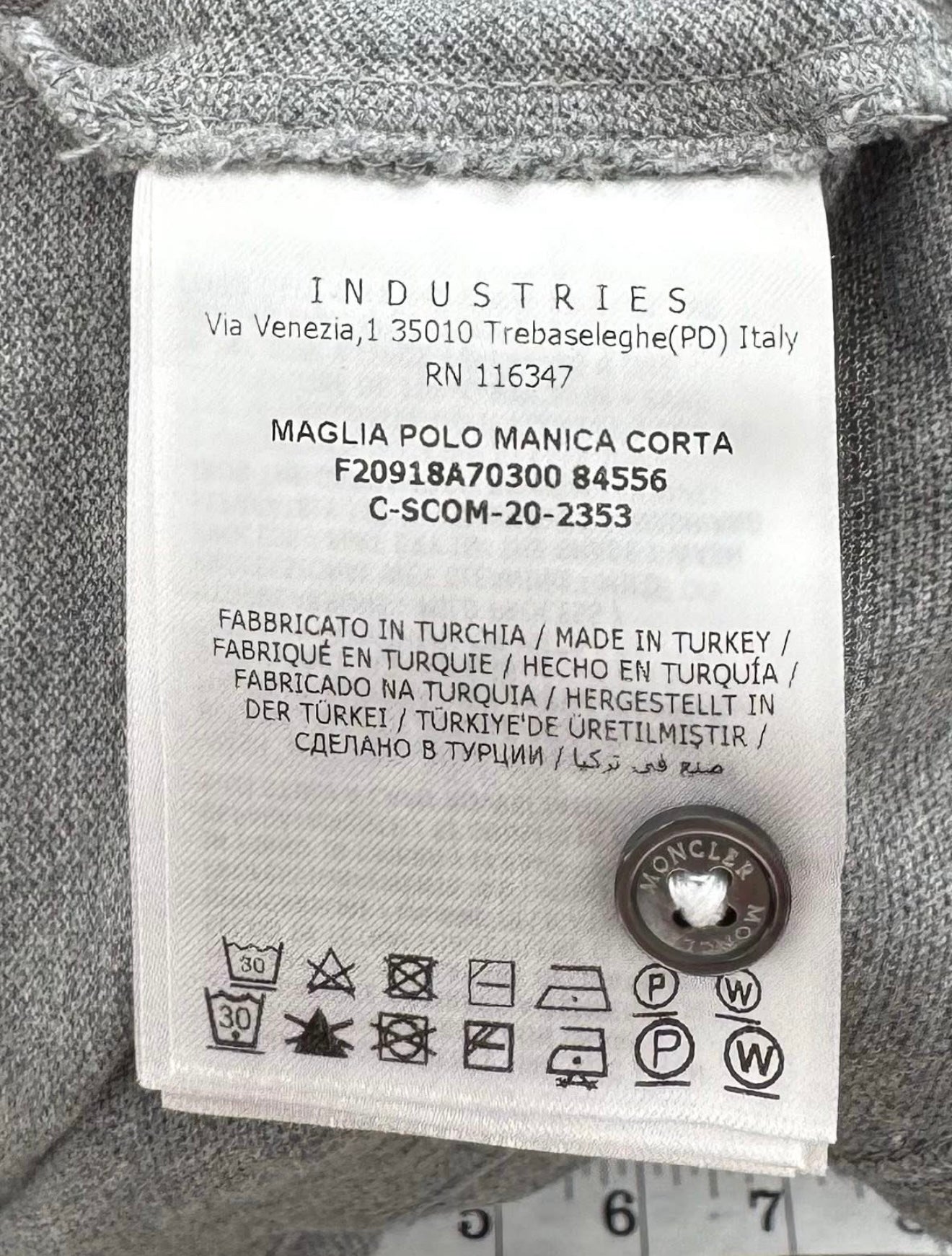 Moncler Grey Logo Cotton Maglia Polo - Large (21” PTP)Fits Medium