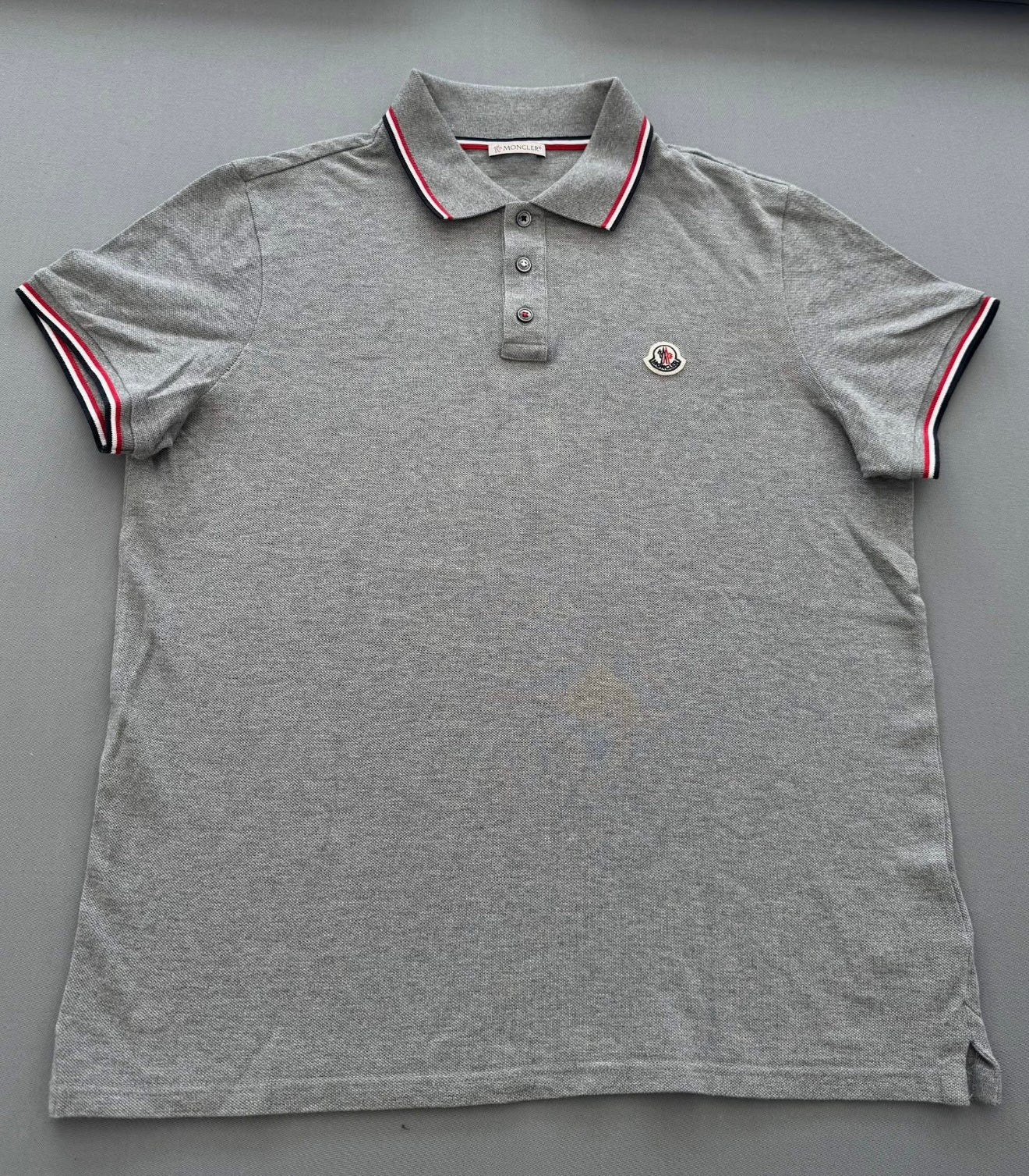 Moncler Grey Logo Cotton Maglia Polo - Large (21” PTP)Fits Medium
