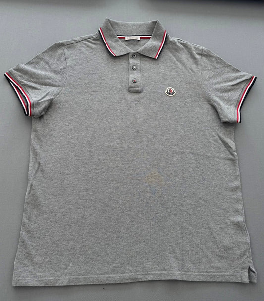 Moncler Grey Logo Cotton Maglia Polo - Large (21” PTP)Fits Medium