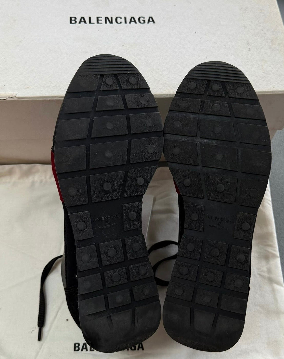 Balenciaga Race Runner Leather & Mesh Trainers – Black & Burgundy (EU38 / UK5)