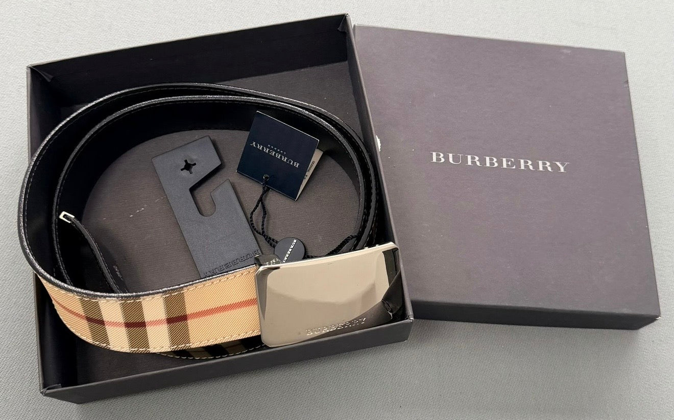 Burberry Vintage Check Belt – Black/Tan (Size 100 / 40”) Fits 32/34'' Waist