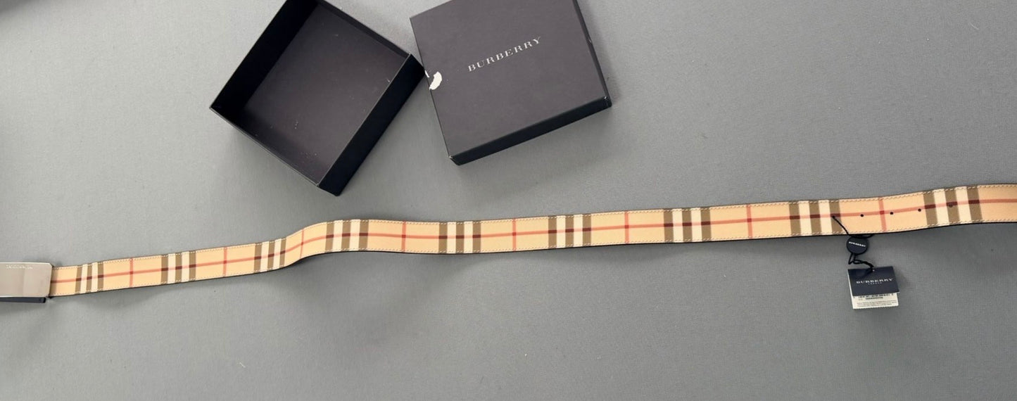 Burberry Vintage Check Belt – Black/Tan (Size 100 / 40”) Fits 32/34'' Waist