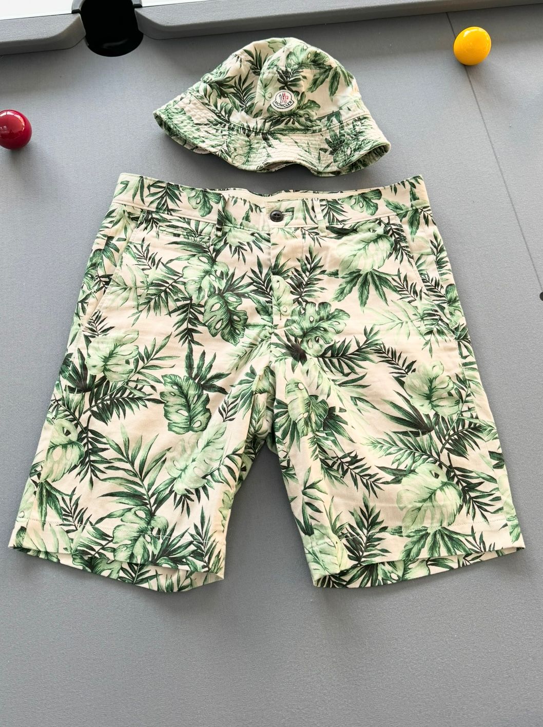 Moncler Palm Printed Chino Shorts & Bucket Hat Set (30” Waist)