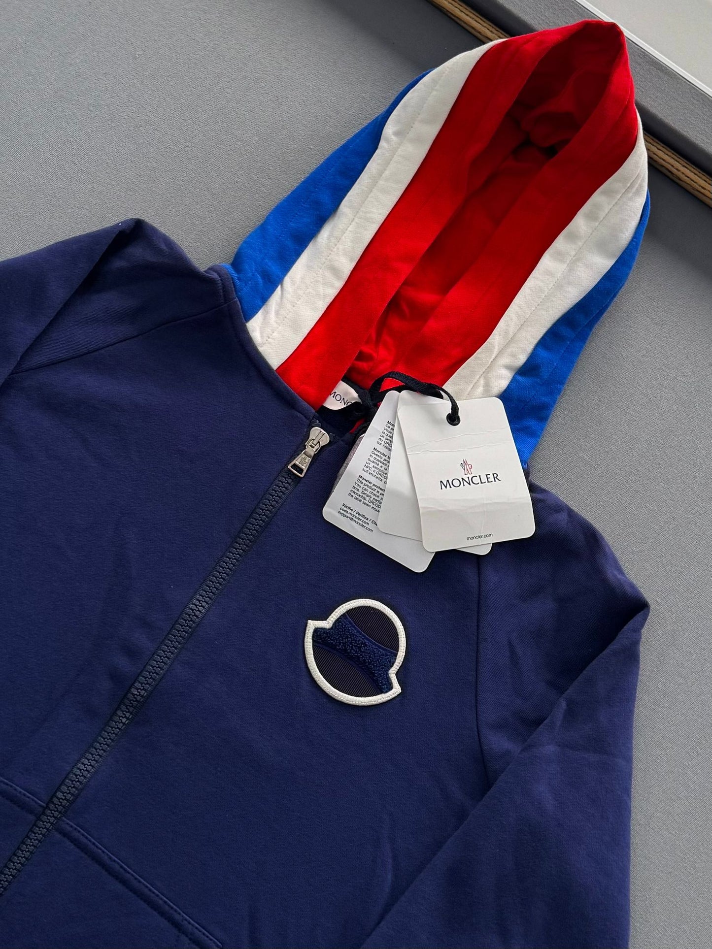 Moncler Zipped Navy Jersey Hooded Top - Age 14 (19” PTP) Brand New