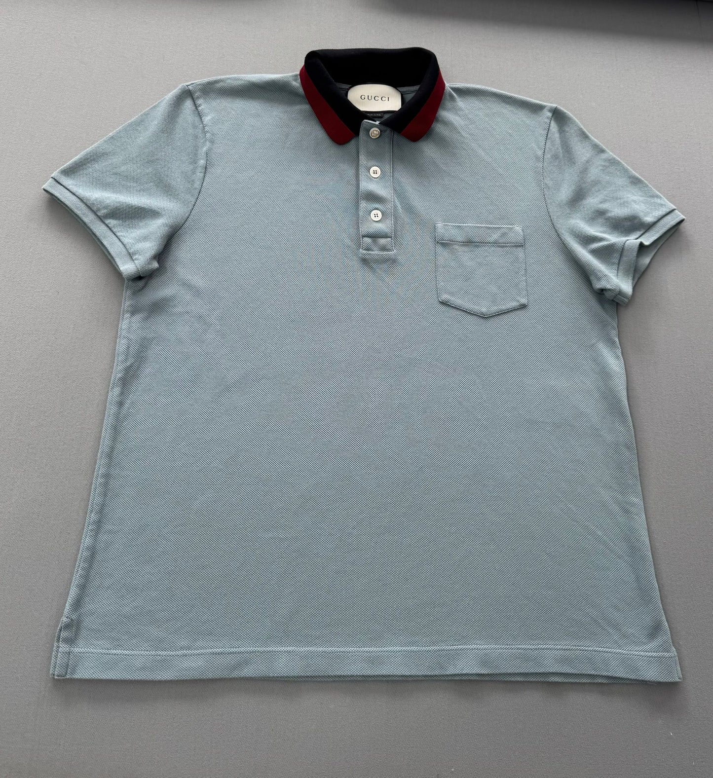 Gucci Pale Blue Honeycomb Knit Polo T-Shirt - Large - 20.5” PTP - Fits Medium