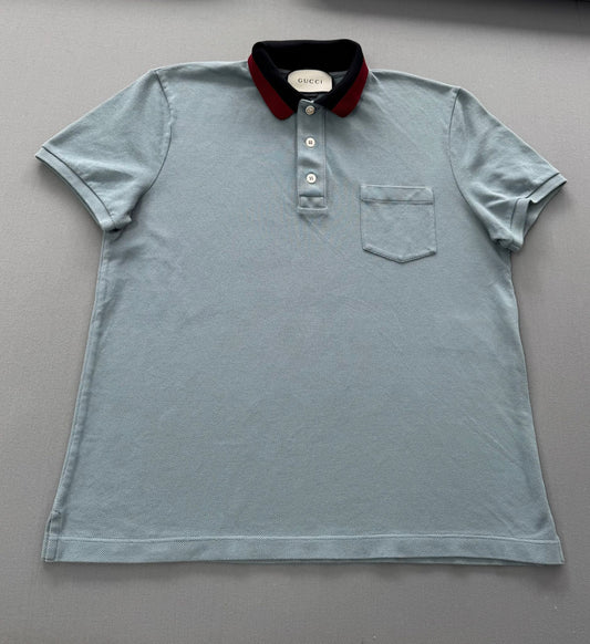 Gucci Pale Blue Honeycomb Knit Polo T-Shirt - Large - 20.5” PTP - Fits Medium