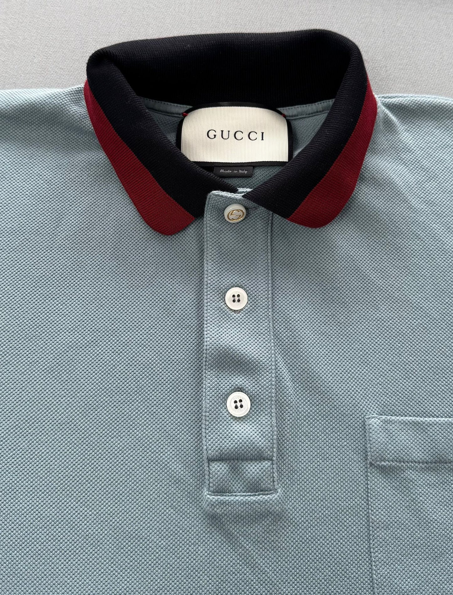 Gucci Pale Blue Honeycomb Knit Polo T-Shirt - Large - 20.5” PTP - Fits Medium