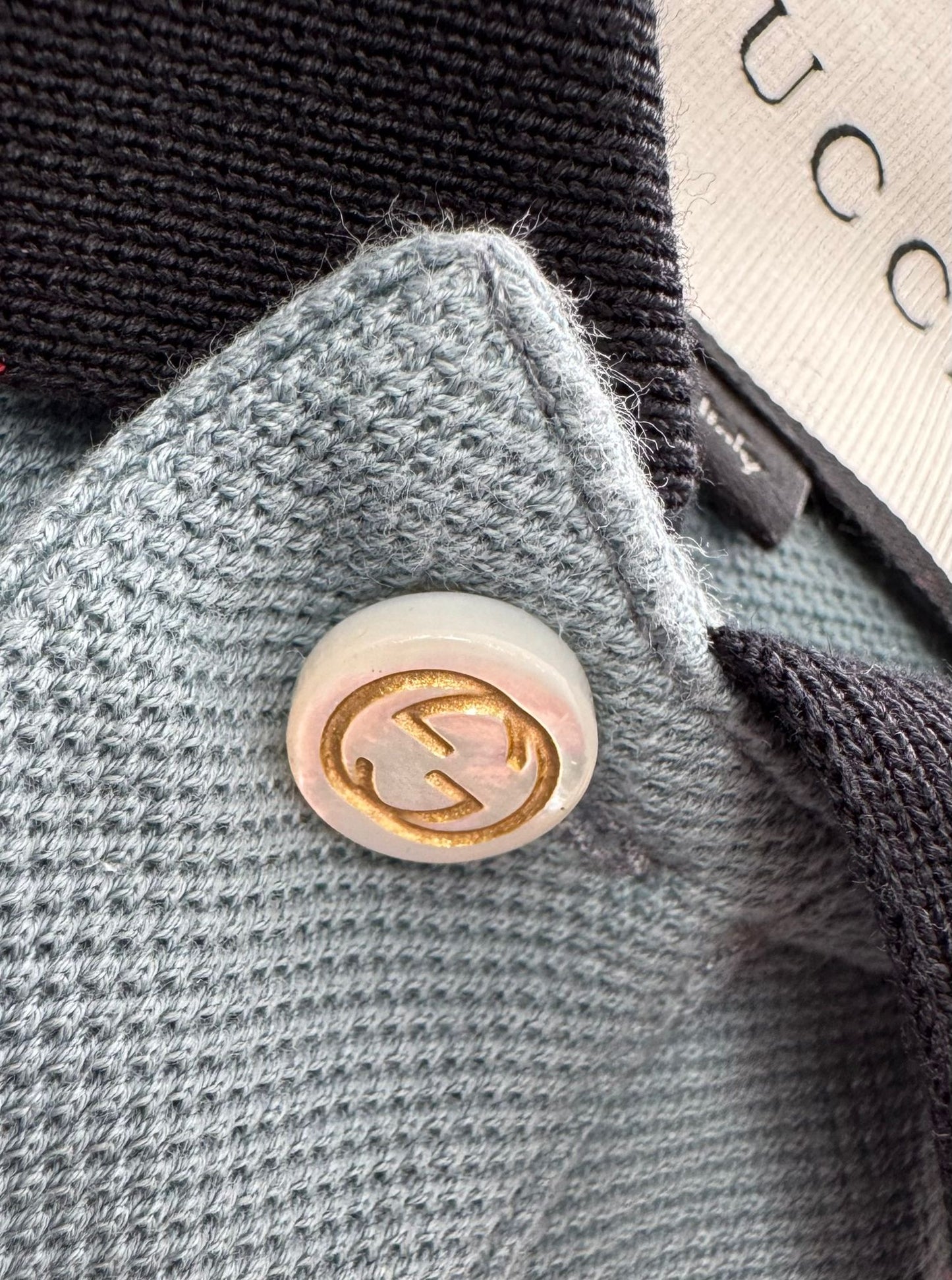 Gucci Pale Blue Honeycomb Knit Polo T-Shirt - Large - 20.5” PTP - Fits Medium