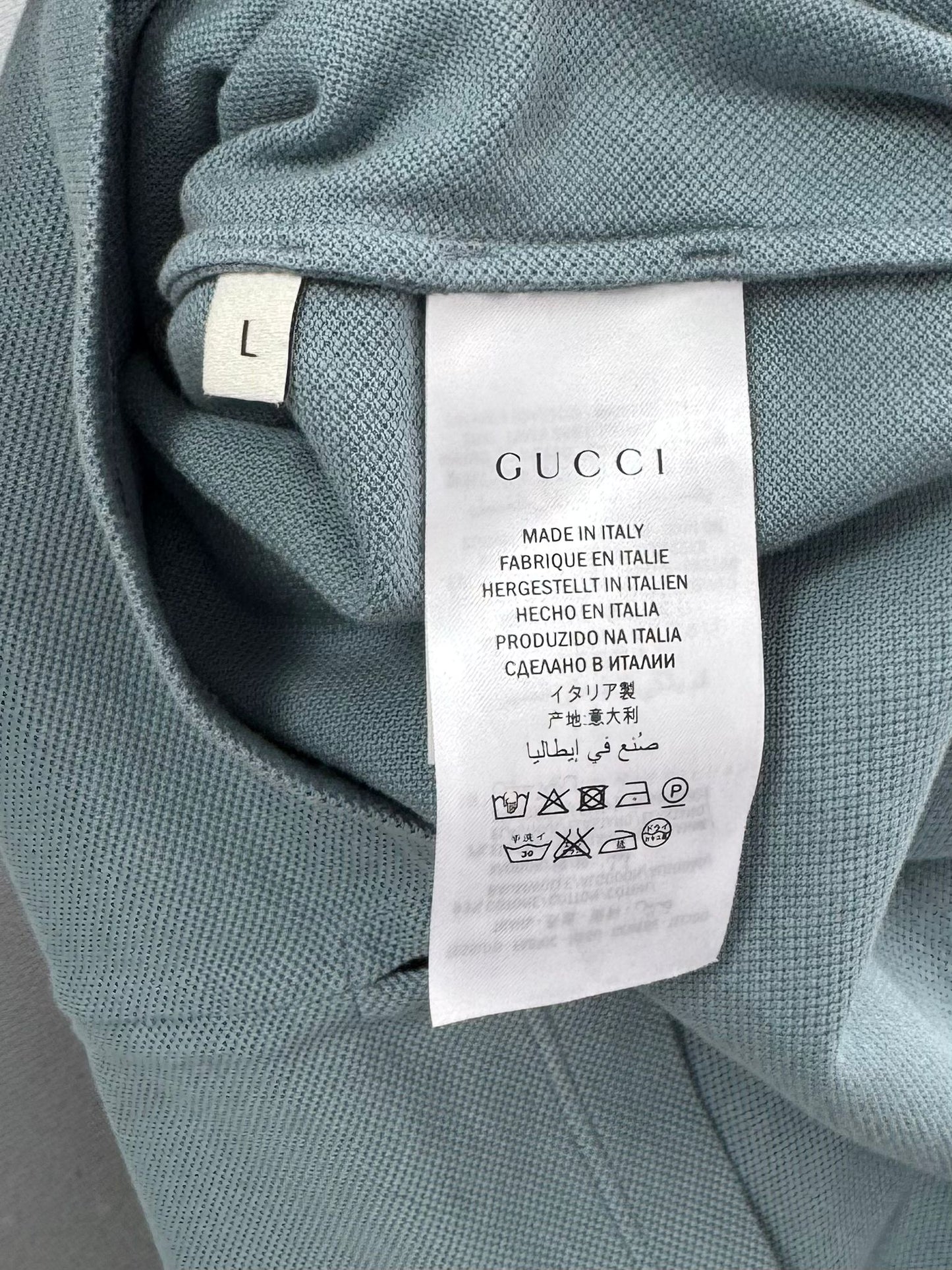 Gucci Pale Blue Honeycomb Knit Polo T-Shirt - Large - 20.5” PTP - Fits Medium