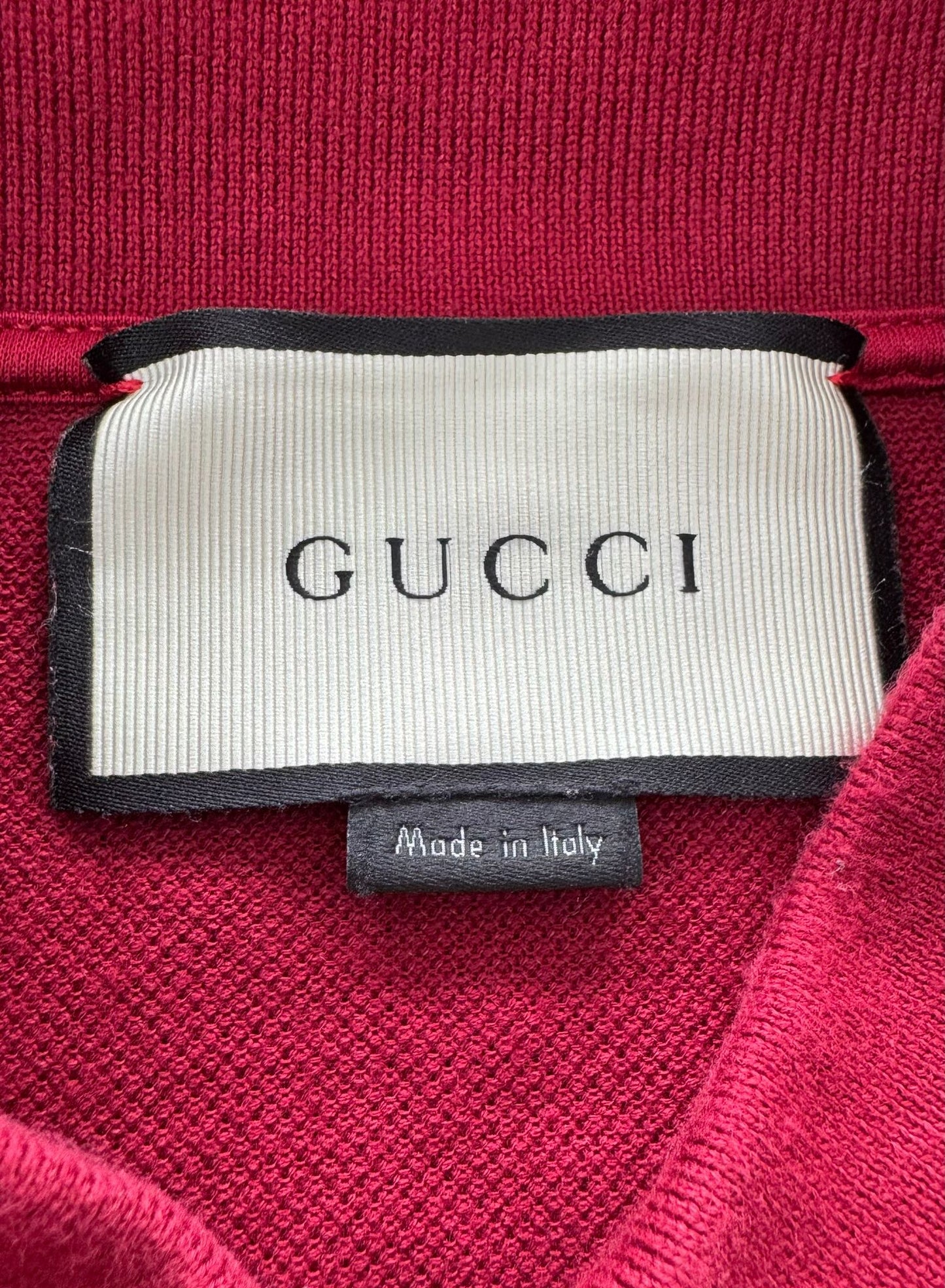 Gucci Red Bee Applique Detail Honeycomb Knit Polo T-Shirt - Large - 20.5” PTP - Fits Medium