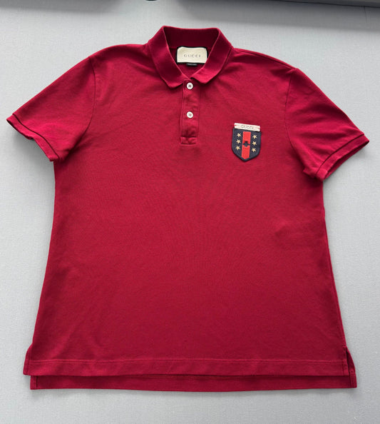 Gucci Red Bee Applique Detail Honeycomb Knit Polo T-Shirt - Large - 20.5” PTP - Fits Medium