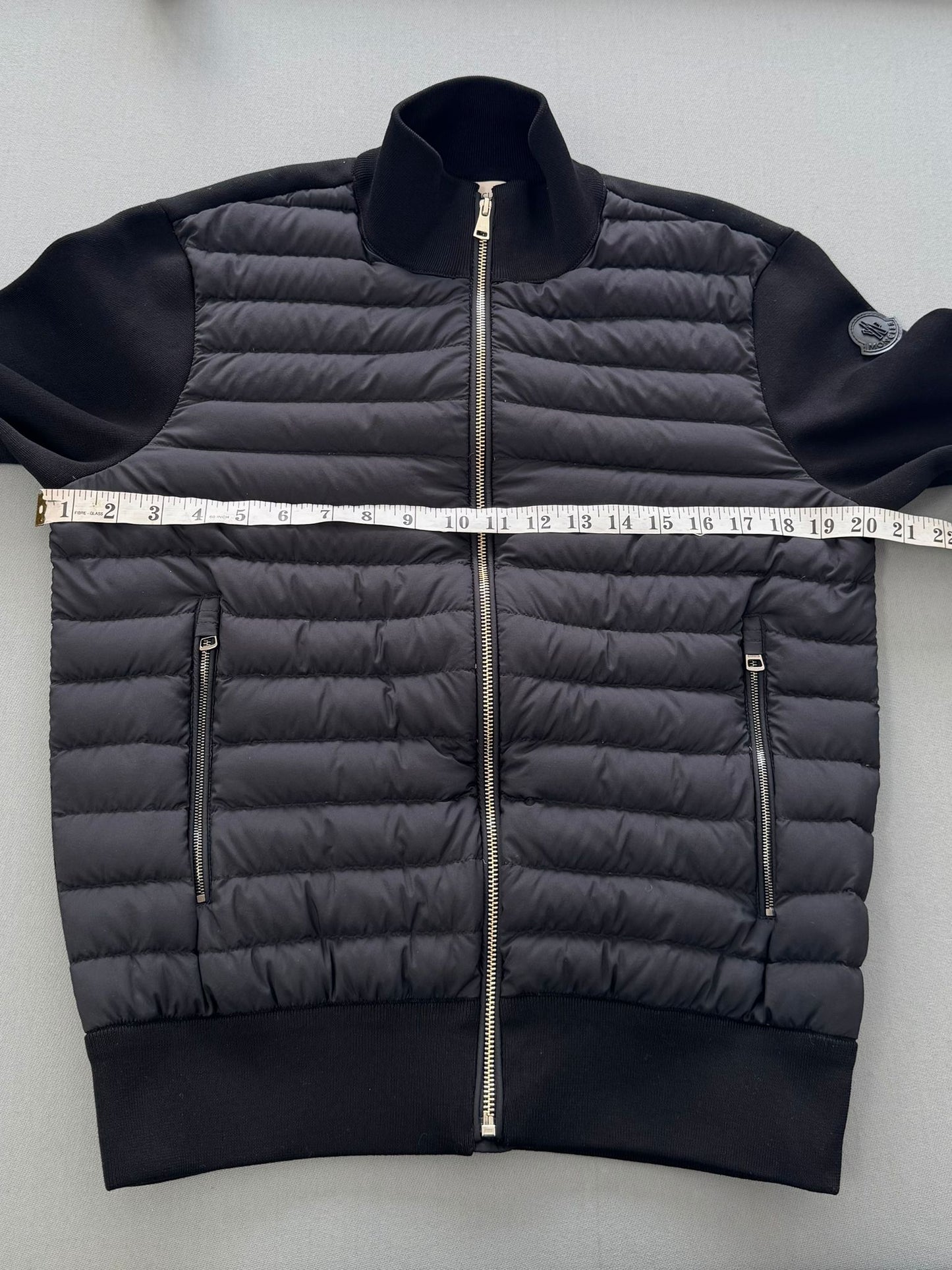 Moncler Navy Tricot Padded Contrast Sleeve Cardigan - Medium - PTP 20.5''