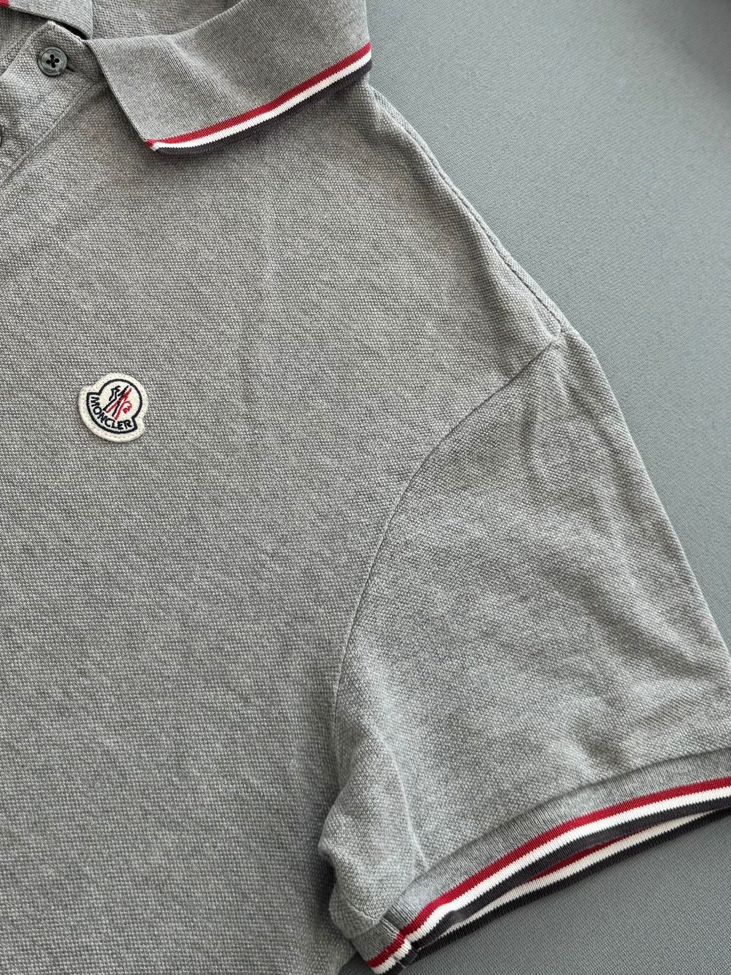 Moncler Grey Logo Cotton Maglia Polo - XL (22” PTP) Fits Large