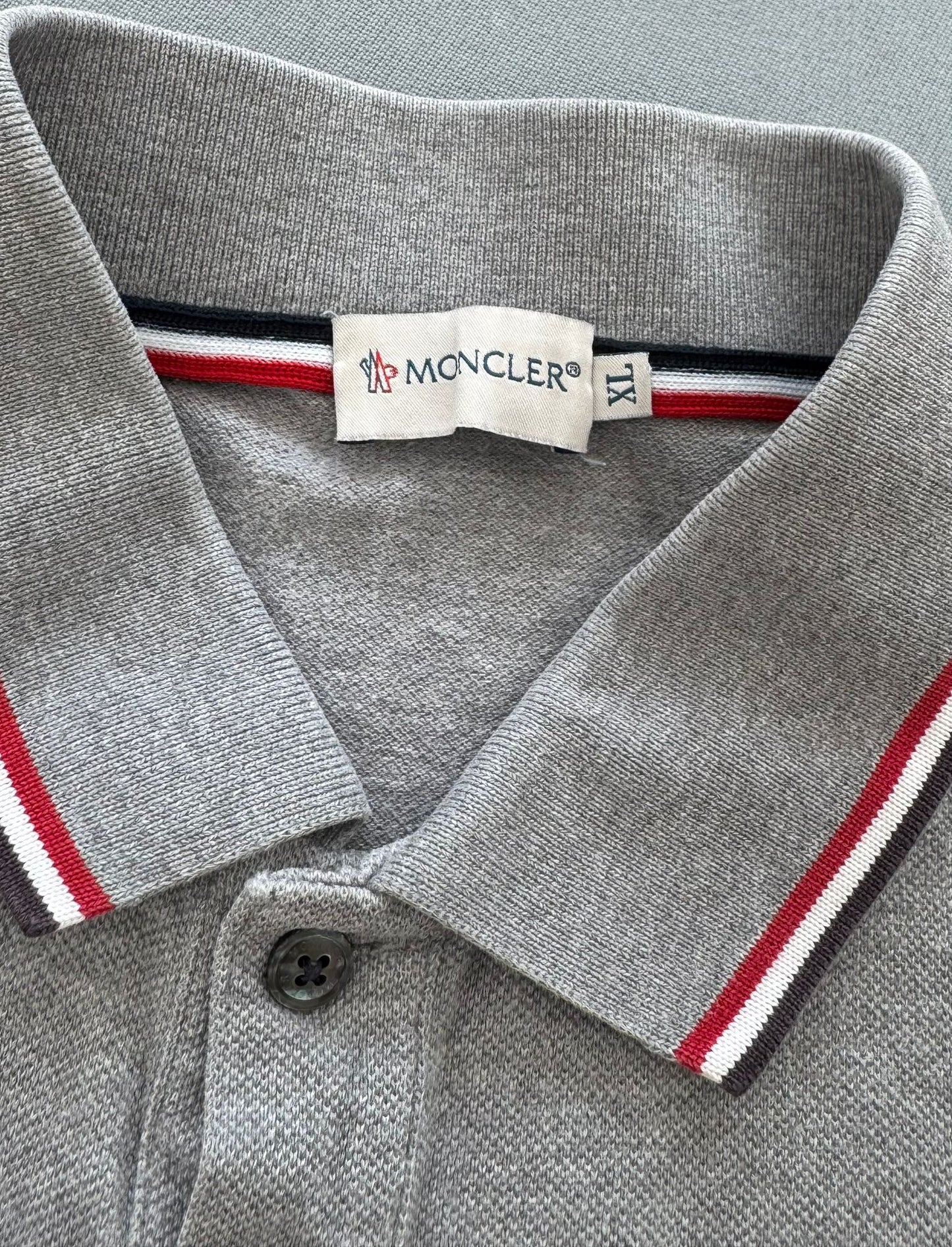 Moncler Grey Logo Cotton Maglia Polo - XL (22” PTP) Fits Large