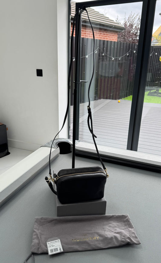 Mulberry Blossom Pochette with Strap in Black Calf Nappa